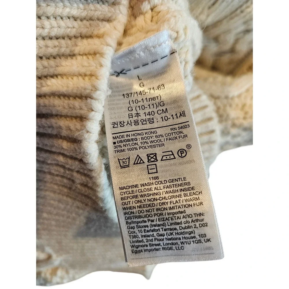 Gap Kids Cream Cable Knit Sherpa Lined Wool Mock Neck Sweater L 10 Pullover